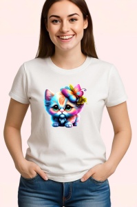 Tricou Pisica cu par buclat si flori imagine magica Copii | Dama | Barbat - Img 3