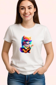 Tricou Pisica curcubeu cu barba si chitara electrica Copii | Dama | Barbat - Img 3