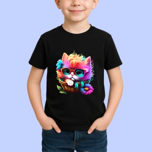 Tricou Pisica curcubeu cu ochelari verzi in stil cool Copii | Dama | Barbat, culoare negru - Img 3