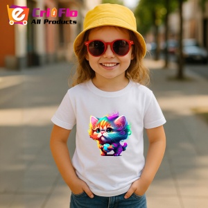 Tricou Pisica curcubeu desen stil pop art cu ochi mari Copii | Dama | Barbat - Img 11