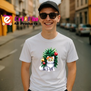 Tricou Pisica decorata cu globuri si ochelari de soare Copii | Dama | Barbat - Img 5