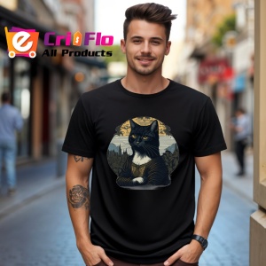 Tricou Pisica eleganta cu privire atenta si fundal pictat Copii | Dama | Barbat, culoare negru - Img 6