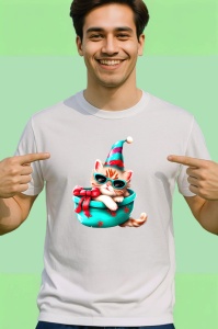 Tricou Pisica festiva in caciula si bol de Craciun Copii | Dama | Barbat - Img 2