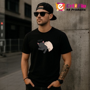 Tricou Pisica Gri Amuzanta Hello Fundal Inchis, din bumbac 100%, tricou negru Copii | Dama | Barbat - Img 6