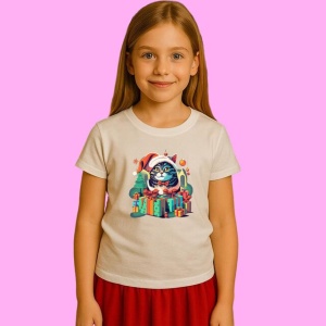 Tricou Pisica In Ciorap Rosu, din bumbac 100%, tricou alb, Copii | Dama | Barbat - Img 3