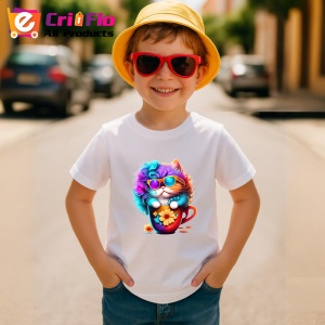 Tricou Pisica pufoasa cu flori si cana rosie Copii | Dama | Barbat - Img 10
