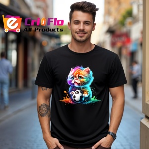 Tricou Pisica pufoasa cu minge design modern multicolor Copii | Dama | Barbat, culoare negru - Img 6