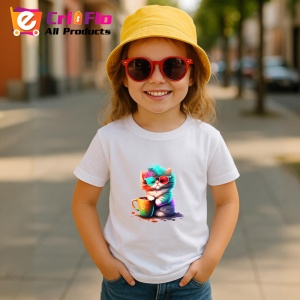 Tricou Pisica pufoasa cu ochelari si cana portocalie Copii | Dama | Barbat - Img 11