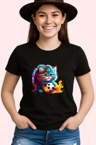 Tricou Pisica pufoasa roz albastra cu efecte de vopsea Copii | Dama | Barbat, culoare negru