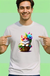 Tricou Pisica relaxata cu ochelari rosii in cos floral Copii | Dama | Barbat - Img 2