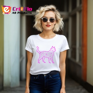 Tricou Pisica Roz Contur Poligonal, Copii | Dama | Barbat - Img 12