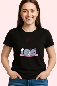 Tricou Pisica Sweet Sleep, din bumbac 100%, tricou negru, Dama | Barbat