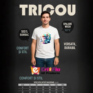 Tricou Pisica turcoaz pe luna aurie cu ochelari fundal alb Copii | Dama | Barbat - Img 6