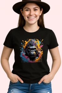 Tricou Pisici curcubeu cu inima roz fundal alb Copii | Dama | Barbat, culoare negru - Img 3