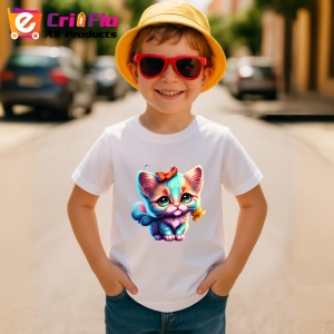 Tricou Pisicuta albastra cu fundita si fluture portocaliu Copii | Dama | Barbat - Img 10