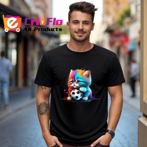 Tricou Pisicuta colorata cu minge si privire inocenta Copii | Dama | Barbat, culoare negru - Img 6