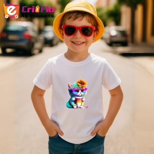 Tricou Pisicuta cu floare in par si cana curcubeu Copii | Dama | Barbat - Img 10
