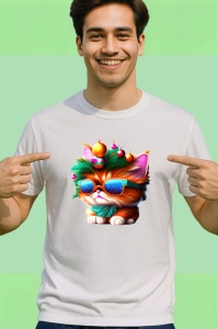 Tricou Pisicuta festiva cu ochelari si globuri stralucitoare Copii | Dama | Barbat - Img 2