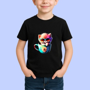 Tricou Pisicuta in cana albastra cu ochelari fundal albastru Copii | Dama | Barbat, culoare negru - Img 4