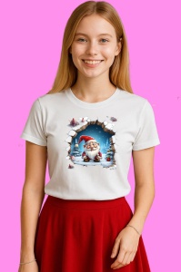 Tricou Pitic Craciun Cu Fundal Albastru Si Zapada, din bumbac 100% Copii | Dama | Barbat