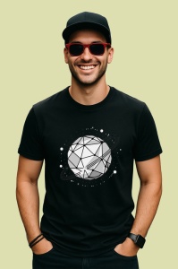 Tricou Planeta Cu Inele Stil Poligonal, Copii | Dama | Barbat, culoare negru - Img 2