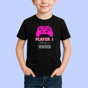 Tricou Player 1 Always Winner Controller Roz Jocuri, din bumbac 100%, tricou negru Copii | Dama | Barbat - Img 2