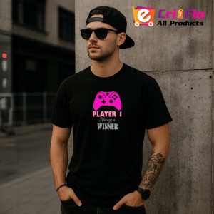 Tricou Player 1 Always Winner Controller Roz Jocuri, din bumbac 100%, tricou negru Copii | Dama | Barbat - Img 6