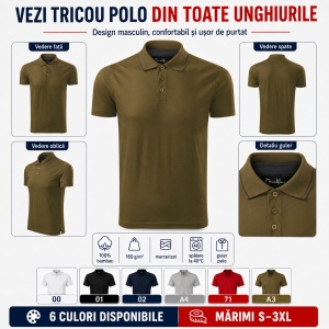 Tricou Polo Bărbați 259 Grand, 100% Bumbac Mercerizat, Guler Polo cu 3 Nasturi, S–3XL, 6 Culori - Img 8