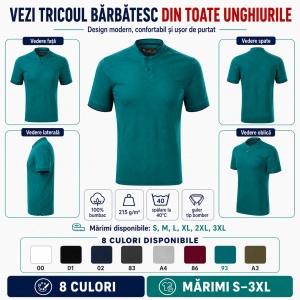 Tricou Polo Bărbați Malfini 273 Diamond, 100% Bumbac, 215 g/m², Guler Tip Bomber, 8 Culori - Img 6