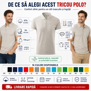 Tricou Polo Bărbați Malfini Cotton 212, 100% Bumbac, 170 g/m², Guler Polo, 16 Culori, Mărimi S-3XL - Img 2