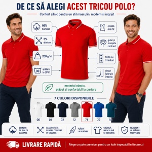 Tricou Polo Bărbați Malfini Premium Perfection Plain, 95% Bumbac, 5% Elastan, Slim Fit, 200 g/m², Guler Contrast - Img 2