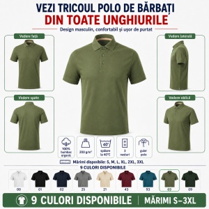 Tricou Polo Bărbați Malfini Prime GOTS 234, 100% Bumbac Organic, 200 g/m², Mărimi S 3XL, 9 Culori - Img 9