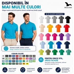 Tricou Polo Bărbați simplu, Malfini – Casual Office,Regular Fit, Bumbac 65% 38 Culori, S-5XL - Img 5