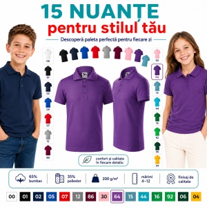 Tricou Polo Copii pentru Uniformă Școlară, Fete și Băieți, cu Guler - Img 1