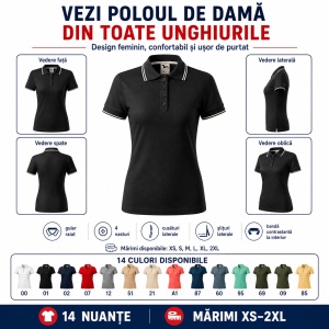 Tricou polo damă | guler cu dungi | cambrat slim fit 14 culori disponibile -233 - Img 8
