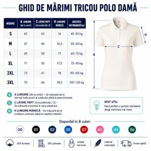 Tricou Polo Damă Joy P22 – 65% Bumbac, 170 g/m², Croială Cambrată, Etichetă Detașabilă - Img 4