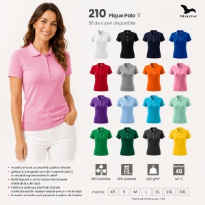 Tricou Polo Damă Malfini 210 Pique, Croială Cambrată, 200 g/m², Mărimi XS–3XL,65% Bumbac, 36 Culori - Img 10