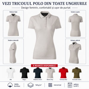 Tricou Polo Damă Malfini Premium 269 Grand, 100% Bumbac Mercerizat, Croială Cambrată, 160 g/m², XS 2XL, 6 Culori - Img 7