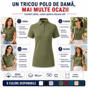 Tricou Polo Damă Malfini Prime GOTS 235 – 100% Bumbac Organic, 200 g/m², Croială Cambrată - Img 6