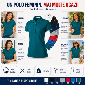 Tricou Polo Damă Premium Malfini 253 Perfection Plain, 95% Bumbac 5% Elastan, Croială Slim Fit, 200 g/m², S 2XL, 7 Culori - Img 8