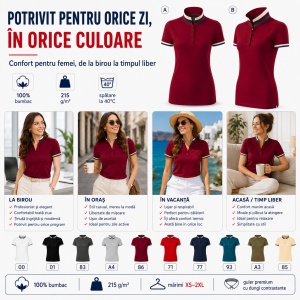 Tricou Polo Damă Premium Malfini 257 Collar Up, 100% Bumbac, Croială Cambrată, 215 g/m², XS 2XL, 10 Culori - Img 6