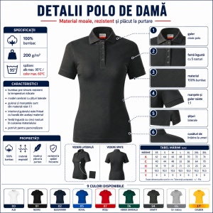 Tricou Polo Damă Rimeck Resist Heavy Polo R21 – 100% Bumbac, 200 g/m², Croială Cambrată - Img 3
