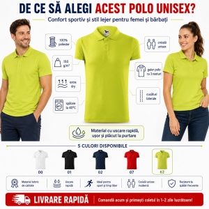 Tricou Polo Sport Unisex Damă și Bărbat Malfini 217 Victory, Extra Dry, 100% Poliester, 150 g/m² - Img 2