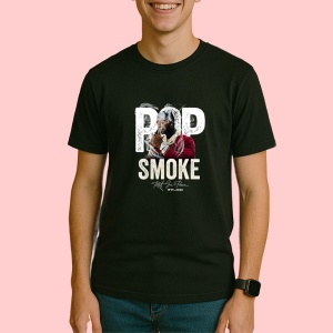 Tricou Pop Smoke - White Background, muzica POP, Dama | Barbat | Copii, Culoare Negru