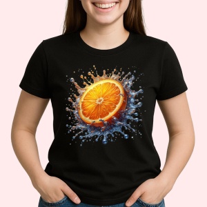 Tricou Portocala si explozie de culoare, Fructe, Copii | Dama, culoare negru - Img 2