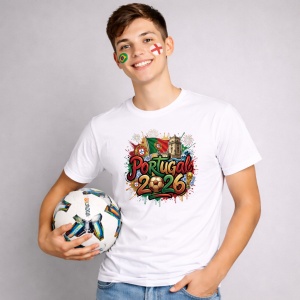 Tricou Portugal World Cup 2026 Fifa, din bumbac 100%, tricou alb, Copii | Dama | Barbat - Img 2