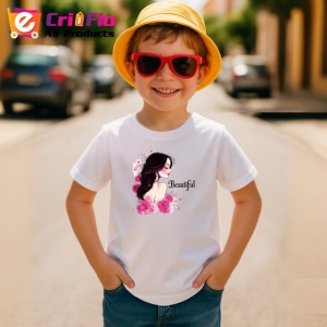 Tricou Profil Femeie Eleganta Flori Roz Fundal Gri, din bumbac 100% , tricou alb pentru Copii | Dama | Barbat - Img 3