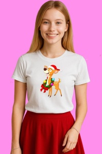 Tricou Pui De Ren Cu Coarne Decorate, din bumbac 100%, tricou alb, Copii | Dama | Barbat - Img 4