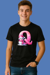 Tricou Q Litera Craciun Roz Cu Om De Zapada Fulgi De Zapada, din bumbac 100% Copii | Dama | Barbat - Img 3