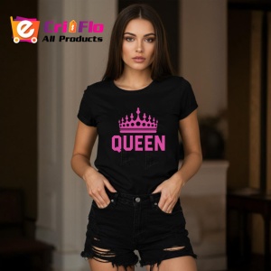 Tricou Queen Coroana Roz, din bumbac 100%, tricou negru Dama - Img 2